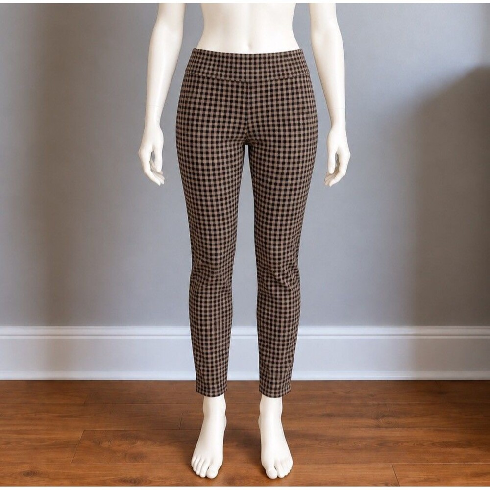 Lands End Starfish Leggings Womens 10-12 M Brown Black Gingham Checkered Crop